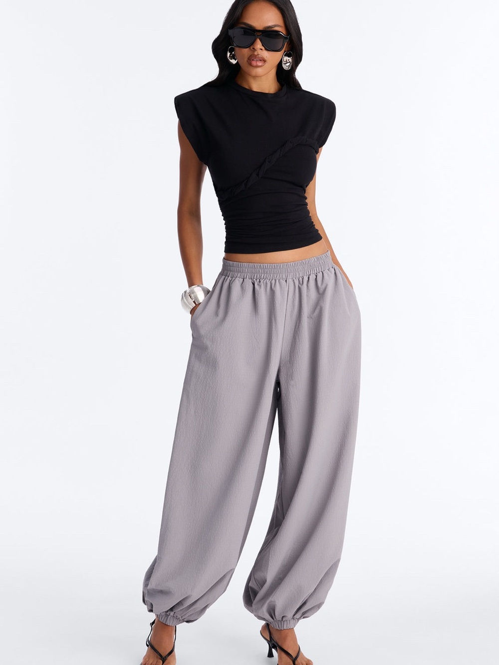 Fashion Nova Mid-Rise Windbreaker Jogger Pants - Gray